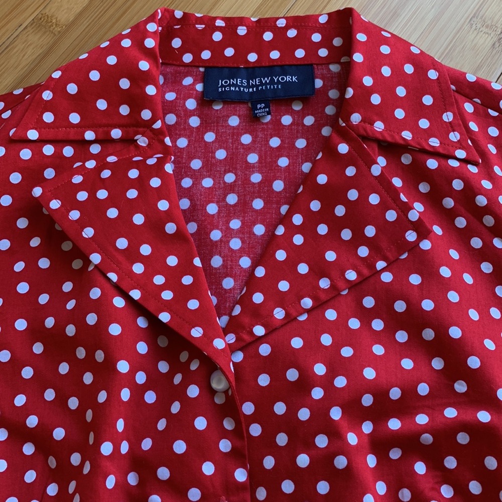 Jones New York Red Polka Dot Button Down Shirt